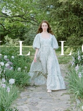 The Georgiana dress by Lillou Regency blue white floral maxi size small